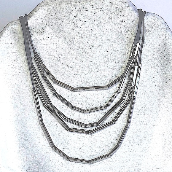 DONATED    Loft Silver Bar Necklace & Geometric Earrings. 15” & 2 1/2”. - Picture 3 of 5